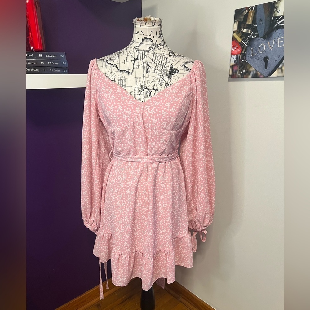 B. Darlin Long Sleeve Pink and White Dress